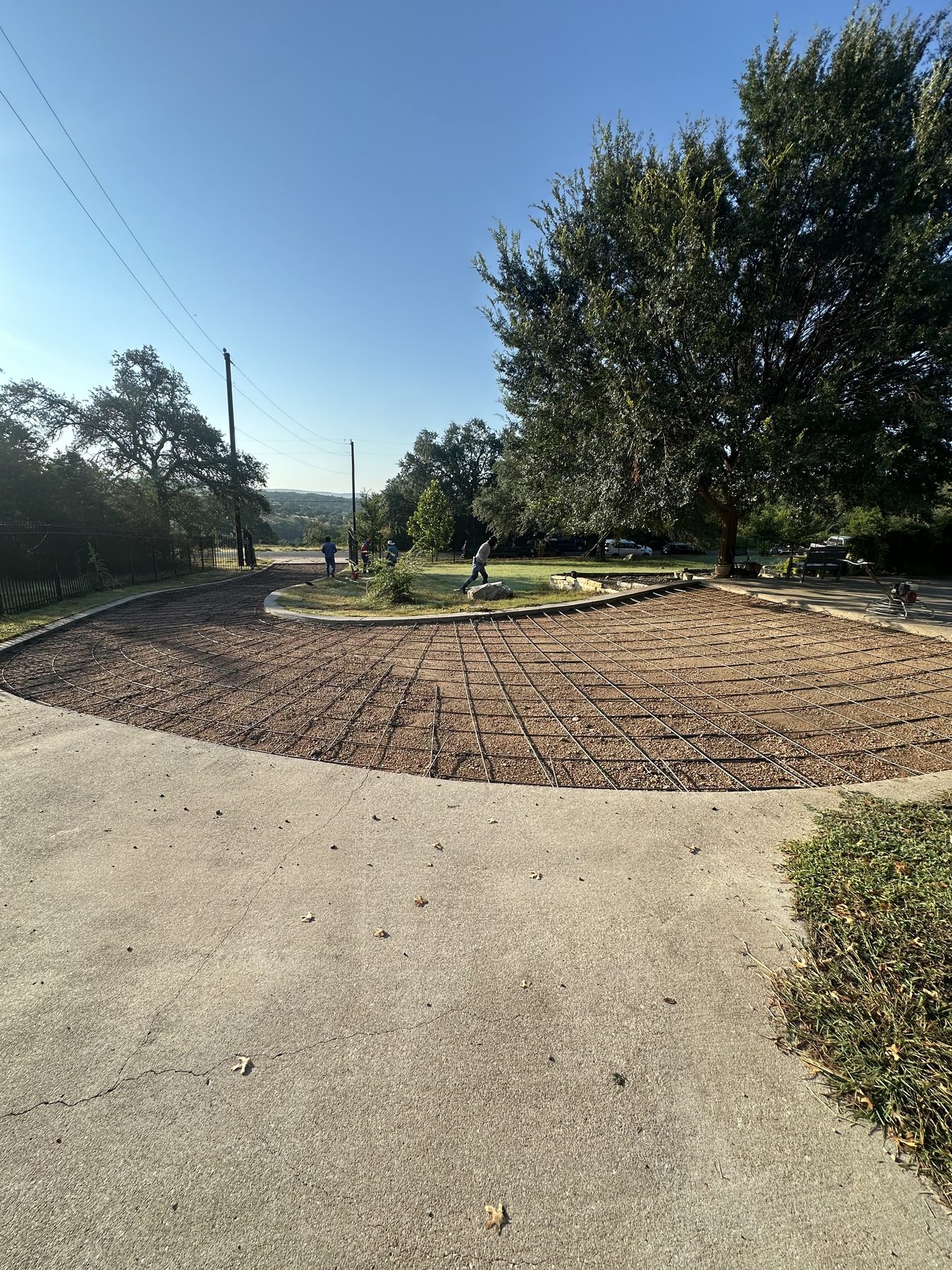 Driveway reinforced with rebar before the pour