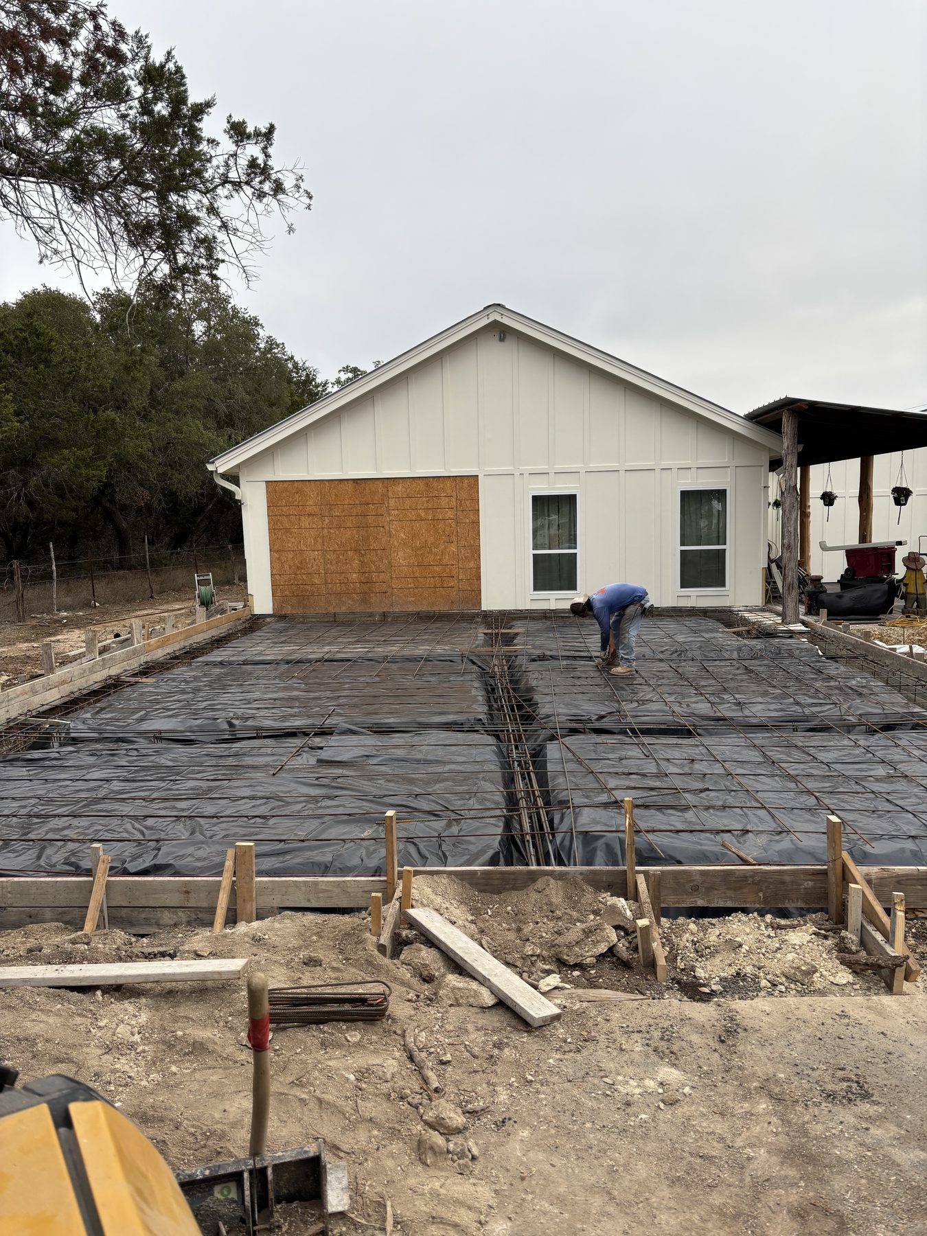 Slab foundation with the house framed on top