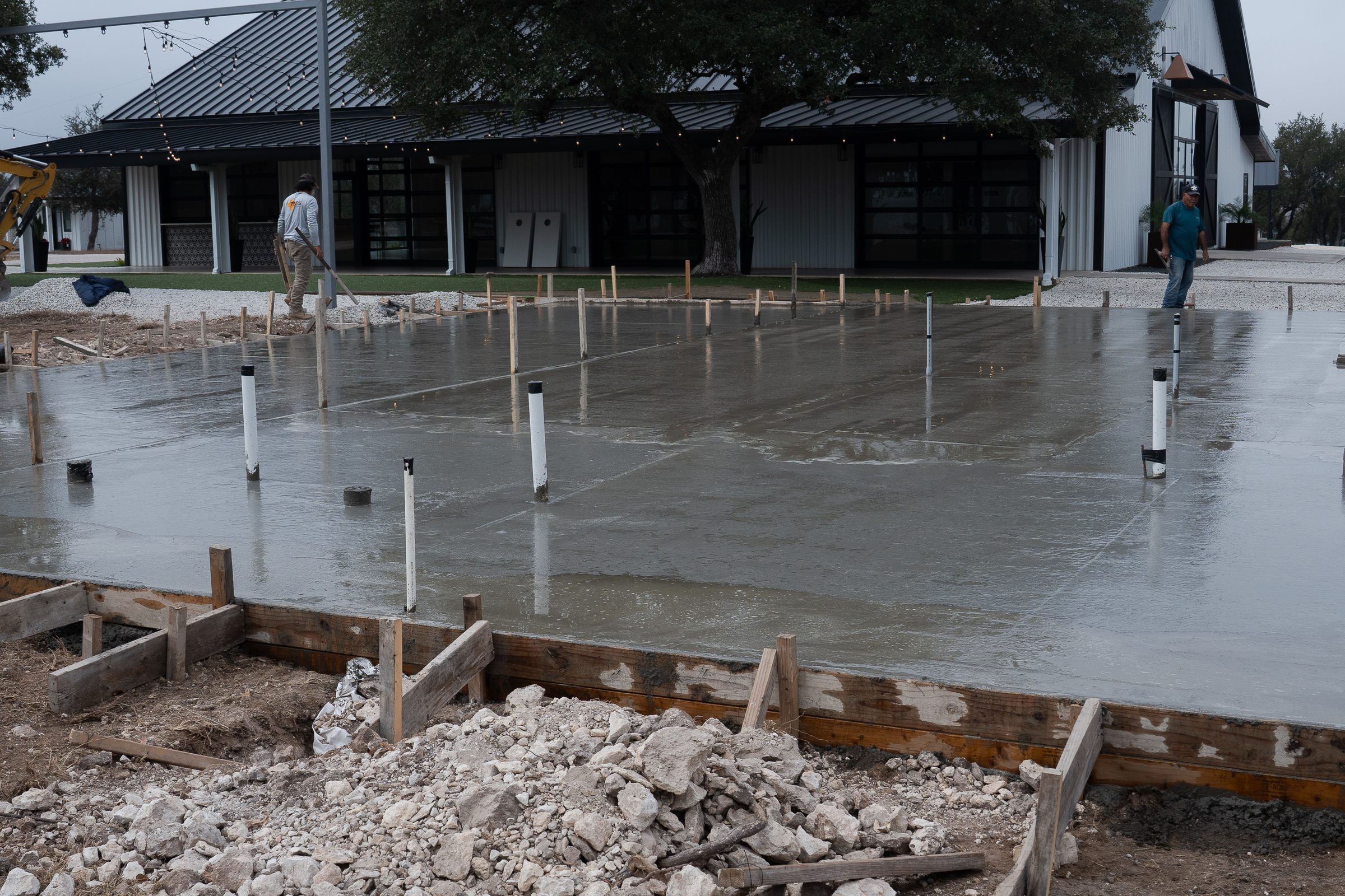 Long finished slab running along the building