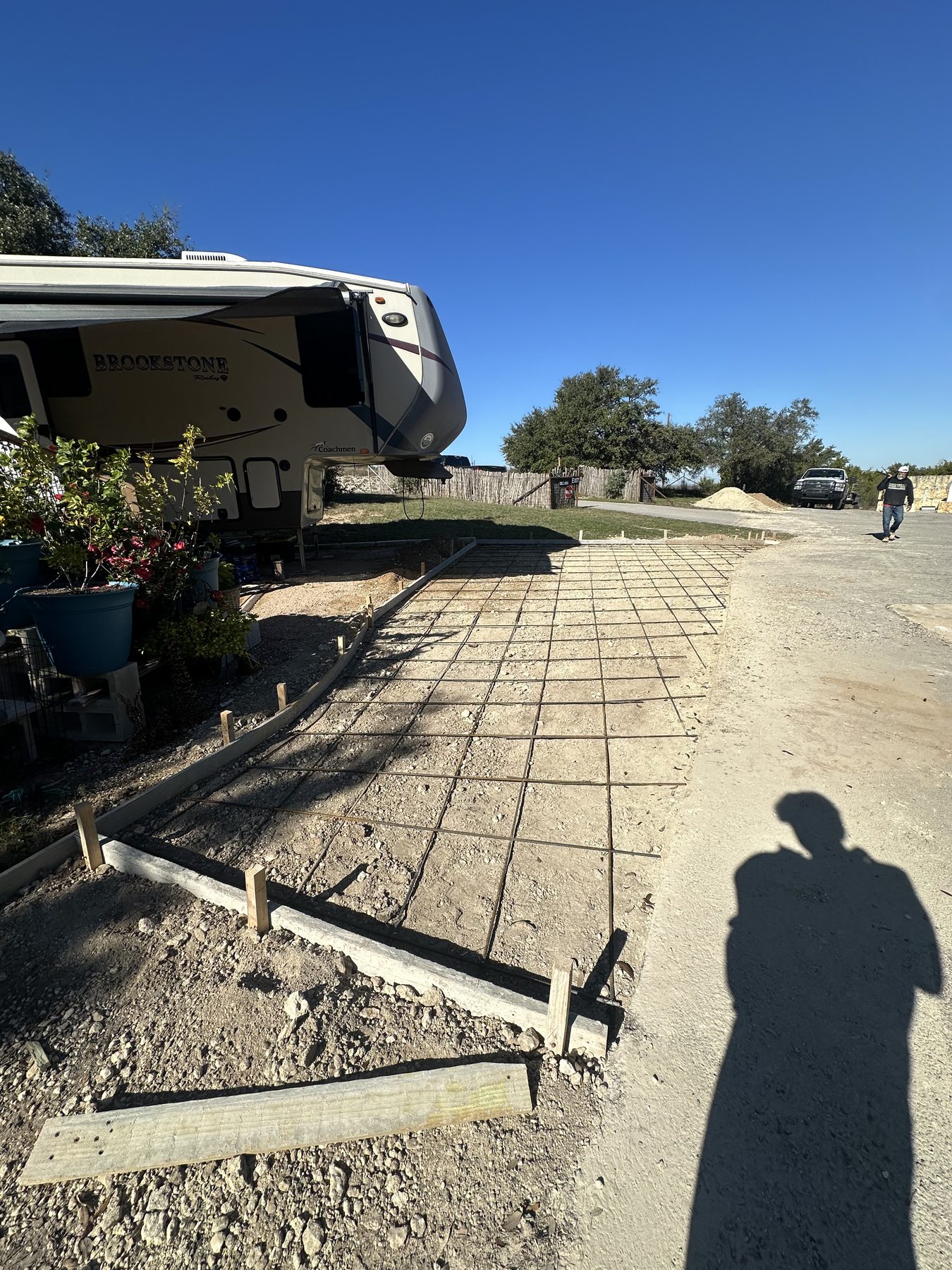 Rebar laid out for an RV pad