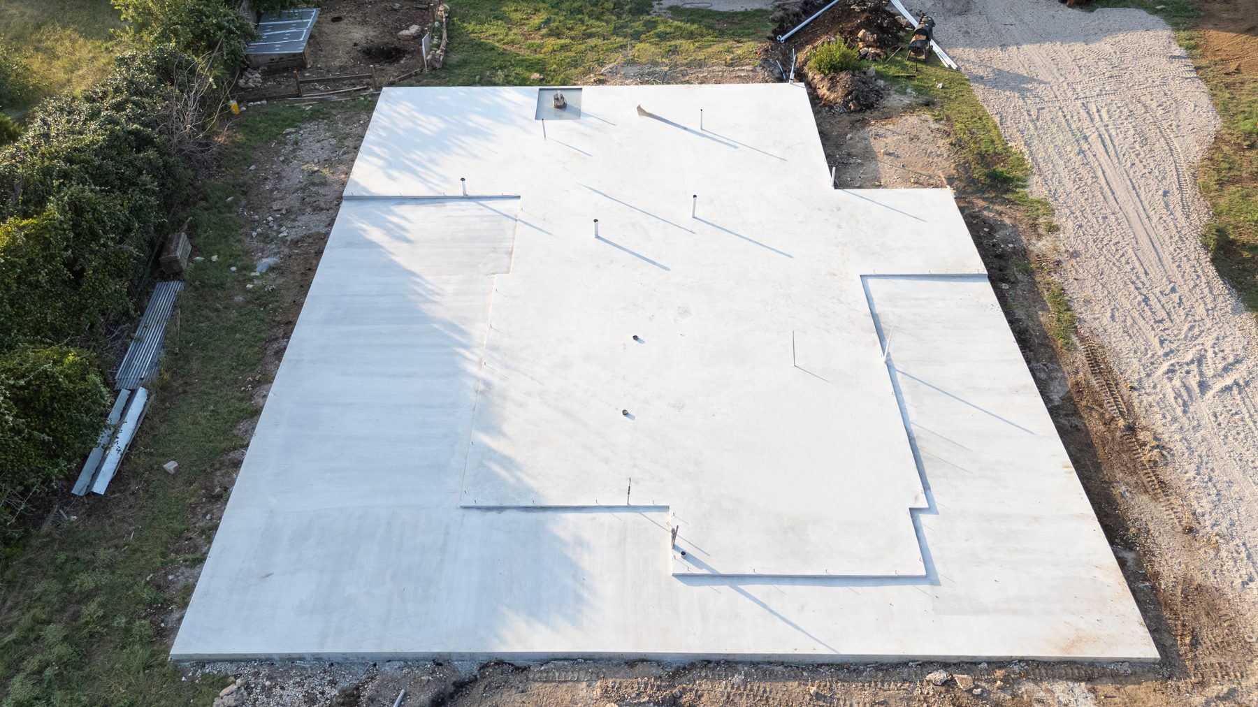 Aerial of a finished slab showing the floor plan outline