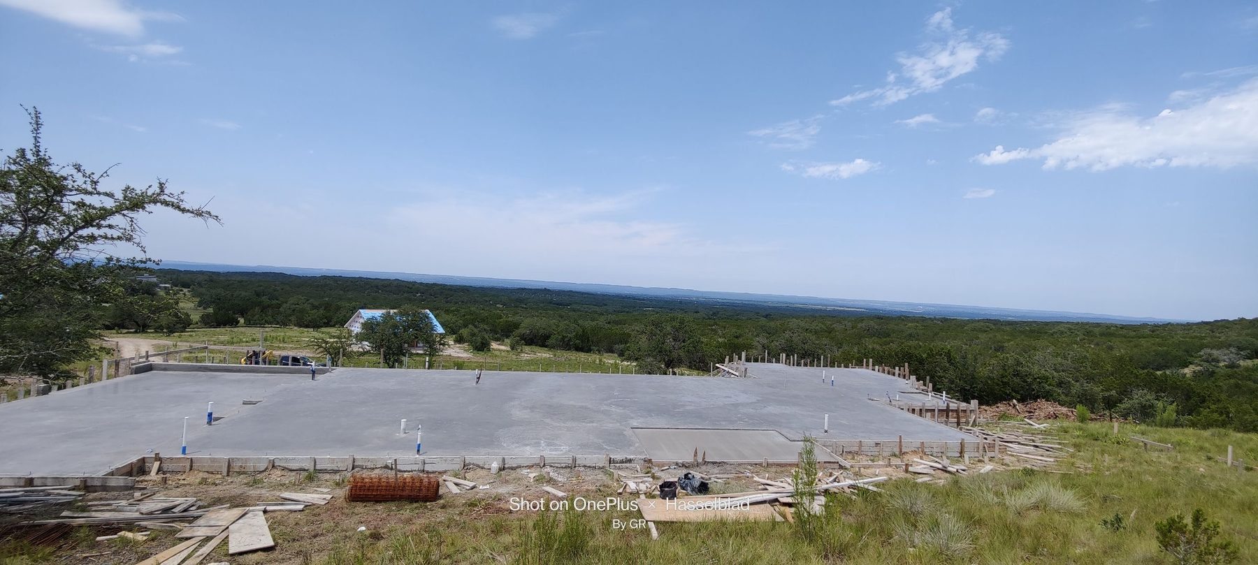 Wide view of a hillside slab foundation